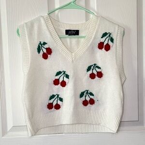 EUC Cherry Patterned Cropped Knit Vest
